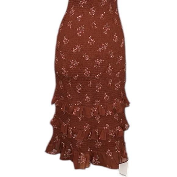 ABERCROMBIE & FITCH Smocked Tiered Ruffle MIDI Dress Brown Floral Y2K, Small - Picture 9 of 14